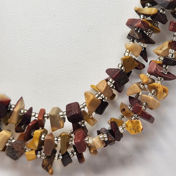 Paige Wallace Stone Chip Bead Multi Strand Necklace Sterling Clasp Earth Tones - Picture 2 of 5